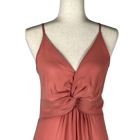 ENTRO FIXED SPAGHETTI STRAP V-NECK TWIST FRONT MAXI DRESS DARK SALMON SMALL NWT - Picture 2 of 15